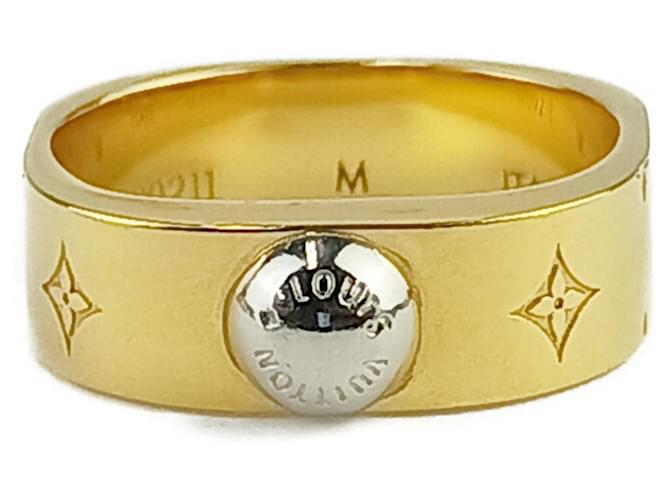 Louis Vuitton Berg Nanogram Ring Silvery Golden Metal Varnish  ref.2322900