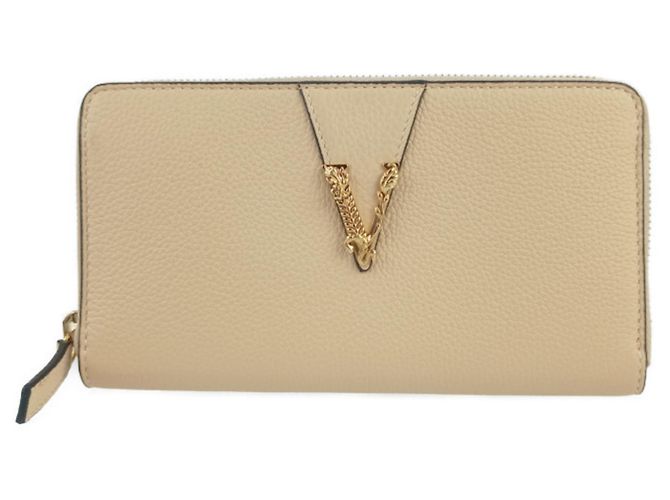 Versace Virtus Round Long Wallet Beige