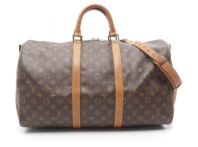 Louis Vuitton Keepall Bandouliere 50 Monogram Coated Canvas Boston Bag Brown Cloth  ref.2323356