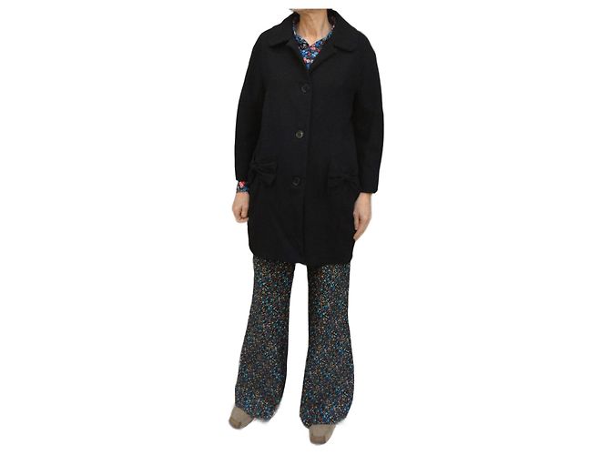 Dolce & Gabbana Black Wool Coat with Bows