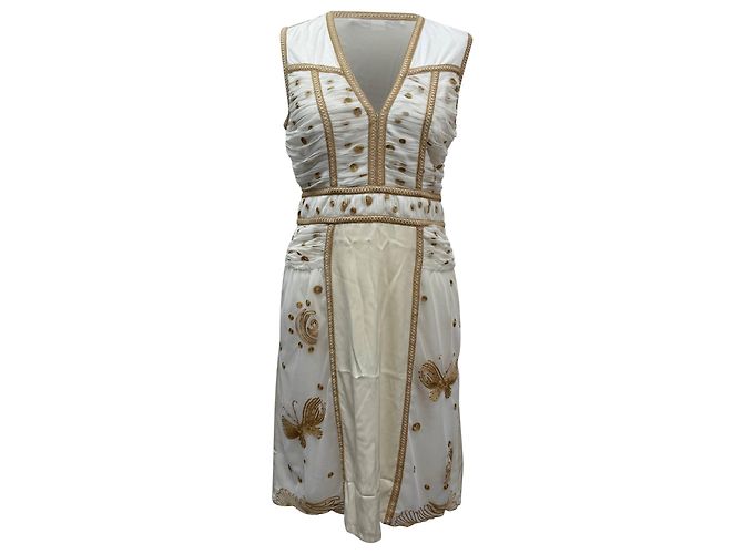 Diane von Furstenberg V-Ausschnitt knielanges Kleid aus cremefarbenem Polyester Weiß Roh