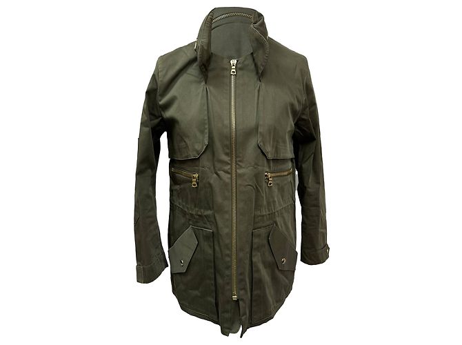 Giacca con zip Sandro Paris Rain in cotone verde oliva