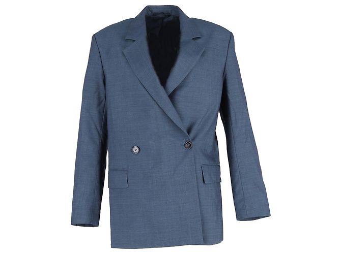 Acne Studios Jamalik Double-Breasted Blazer in Navy Blue Polyester