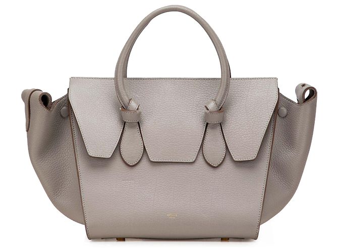 Céline Bolsa de mão em couro de bezerro grão pequeno Celine Brown com nó de gravata Marrom Taupe