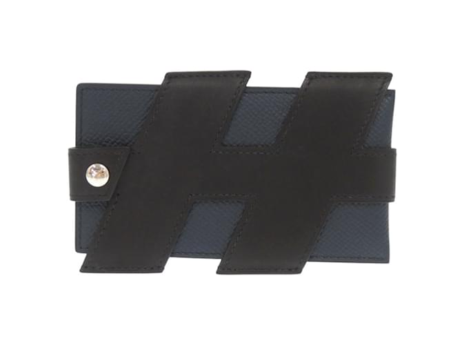 Hermès Hermes H Tag Epsom Leather Swift Card Case Black Blue  ref.2324922