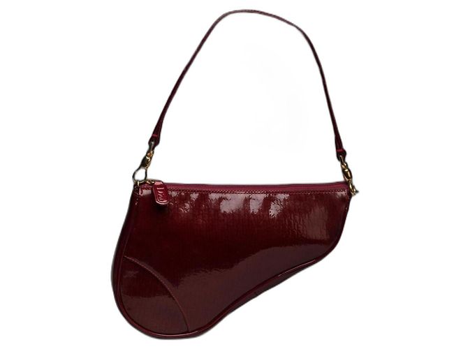 Bolso Christian Dior Saddle Mini Cuero Charol Rojo