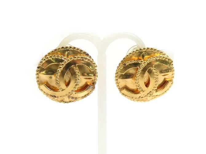 Chanel Coco Mark Metall Gold Clip Ohrringe Golden