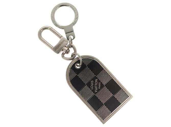 LOUIS VUITTON Damier Porte Cles Porto Address Key Ring metal M65770 Auth 127729 Silvery  ref.2325387