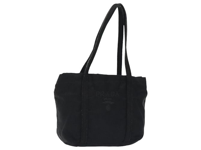PRADA Mini Borsa Tote Nylon Nero Argento Auth bs26580