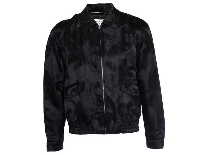 Saint Laurent, Black satin bomber with palm print