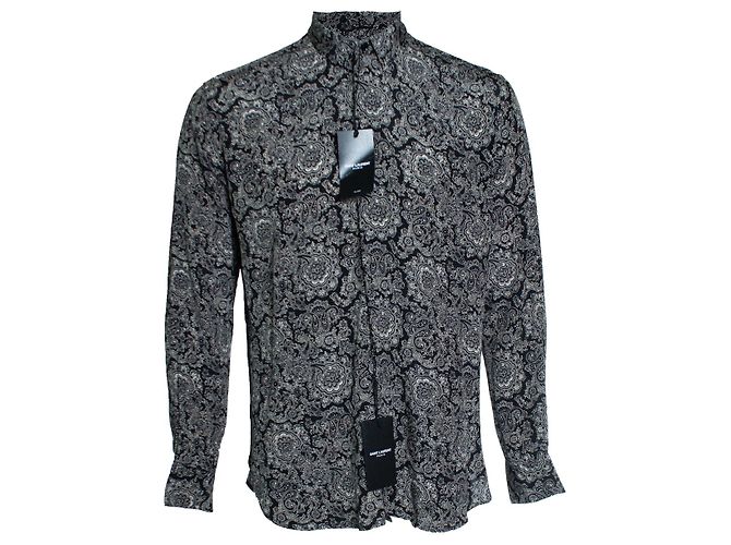 Camicia stampata paisley nera Saint Laurent 2018 Nero Bianco