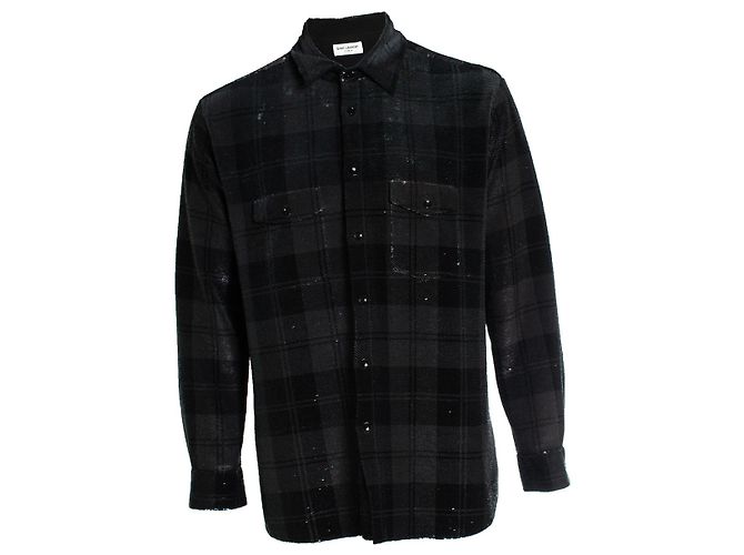 Saint Laurent, Camicia a paillettes a quadri 2018 Nero