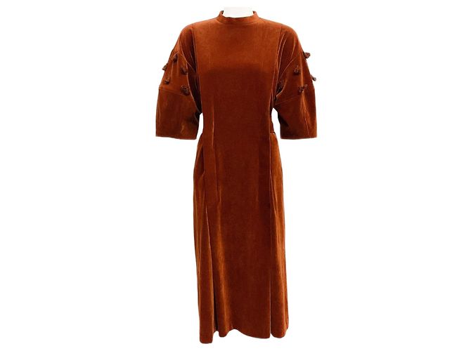 Muveil Brown Cord-Ripp-Puffärmelkleid Braun