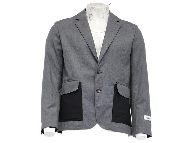 Blazer de lã cinza com bolso contrastante Kenzo Expedition Multicor