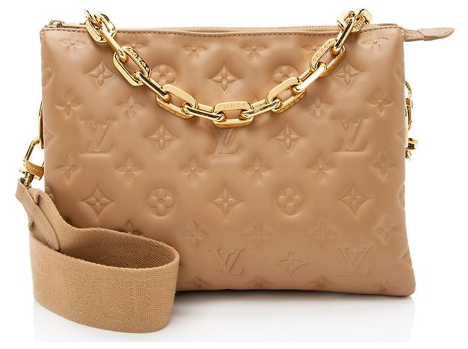 Louis Vuitton Monogram Prägung Lammleder Coussin PM Schultertasche Braun Beige
