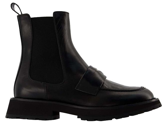 Botas Ankle Worker Punk - Alexander Mcqueen - Preto/Branco - Couro