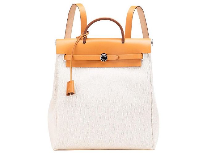 Hermès Hermes Herbag Ad PM Toile H Leather Backpack Brown Beige