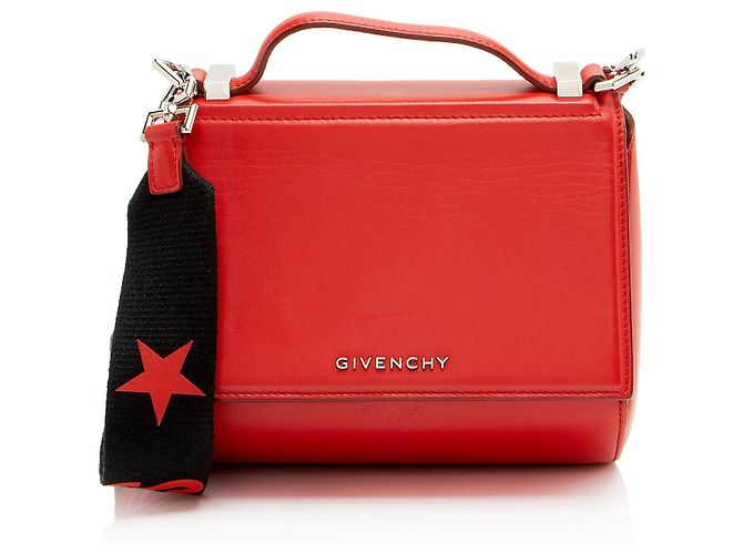 Mini bolsa de ombro Pandora Box em couro de bezerro com logo Givenchy Vermelho