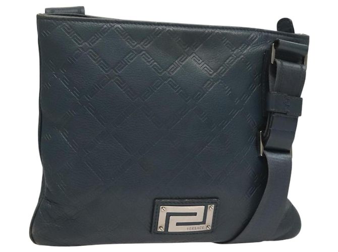 Bolsa de ombro de couro azul Auth bs26901 VERSACE