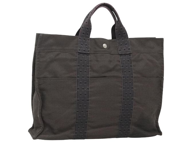 Hermès HERMES Bolsa de Mão Her Line MM em Lona Cinza Auth bs26875 Marrom