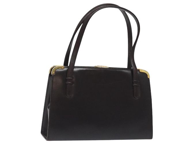 Bolsa de mão GUCCI de couro marrom dourado Auth ep9221