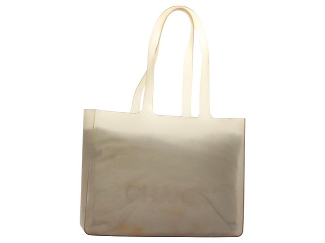 CHANEL Bolsa Tote de Borracha Cinza CC Auth hk2818 Marrom