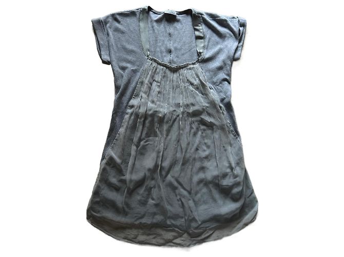 Brunello Cucinelli Graue Baumwollbluse mit Tüll und Satin