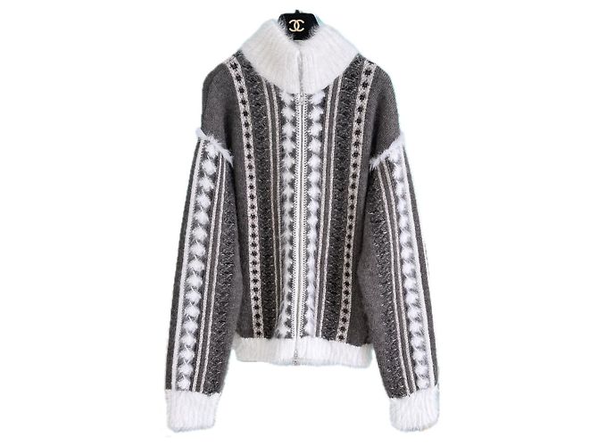Chanel Arctic Ice Iconic Fluffy Cardigan 42 FR Beige