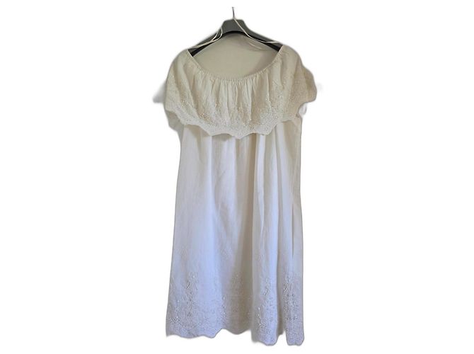 Mini vestido Gas branco de algodão com renda sangallo e paetês