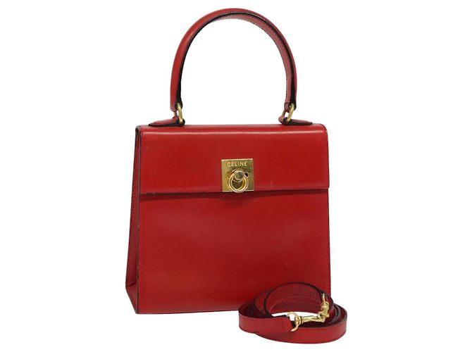 Céline CELINE Handtasche Leder 2-Wege Rot Gold Auth 127535 Golden
