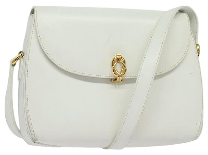 Bolsa de Ombro GUCCI em Couro Branco e Ouro Auth hk2861 Dourado