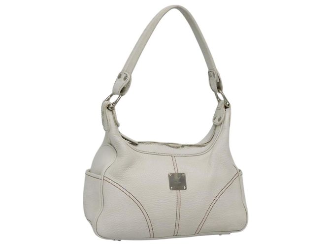 Bolsa de Ombro MCM em Couro Branco Prata Autêntica 129389