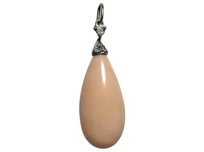 Autre Marque Pendente in corallo e diamanti ORO BIANCO 18K