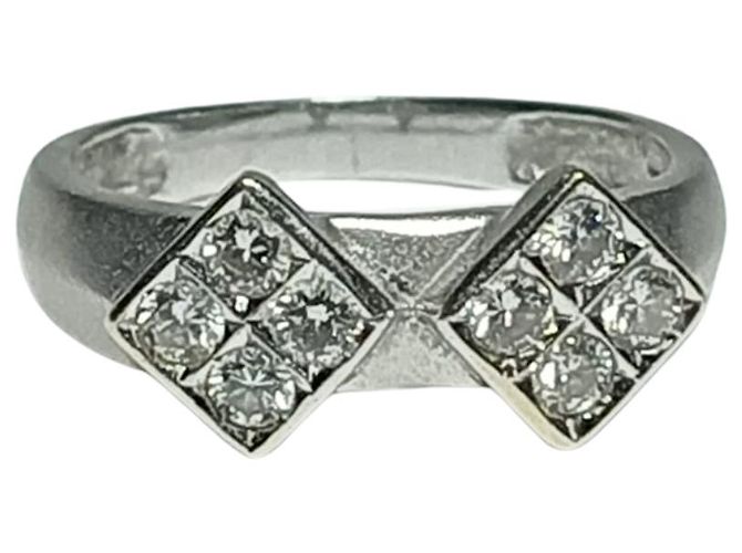Autre Marque Anel com 2 losangos com diamantes em OURO BRANCO 18K