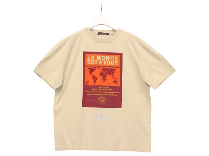 Camiseta de algodón beige LOUIS VUITTON LV Auth ym008M