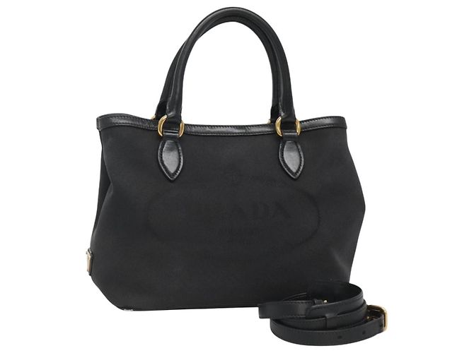 PRADA Handtasche Canvas 2-Wege Schwarz Gold Auth 125699 Golden