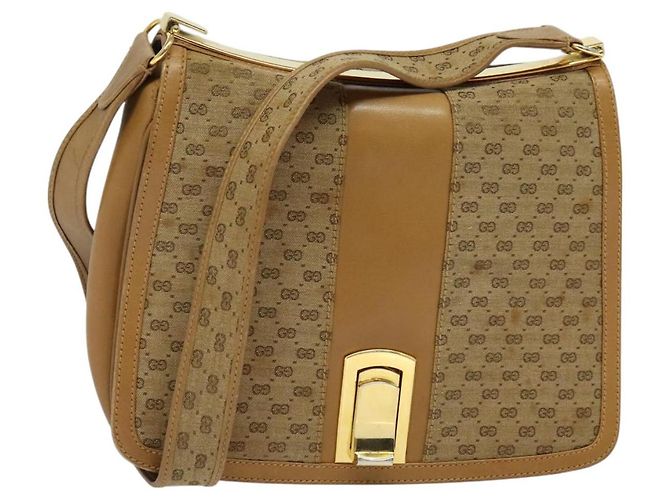 Gucci Bolsa de ombro Micro GG em lona bege e dourada Auth BA3245 Dourado