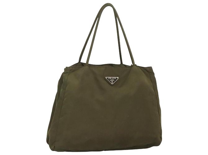 PRADA Handtasche aus Nylon Khaki Silber authentisch bs26850