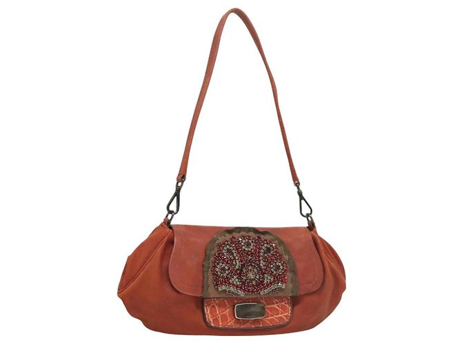 PRADA Shoulder Bag Leather Red Auth KD264