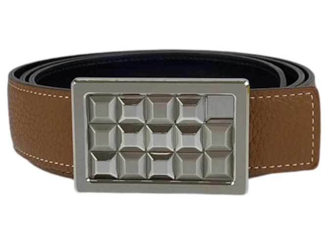 Hermès Hermes Stud Buckle Belt Brown Silvery Camel  ref.2330237