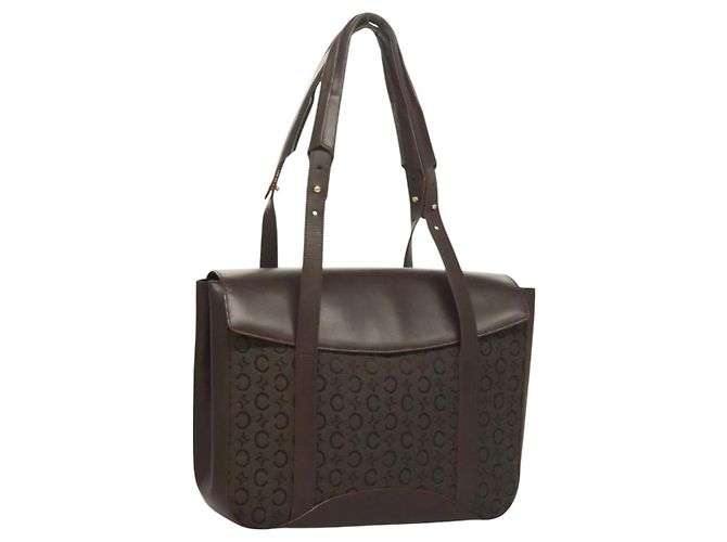Céline Celine C Macadam Canvas Handtasche Braun Gold Auth SW992 Golden
