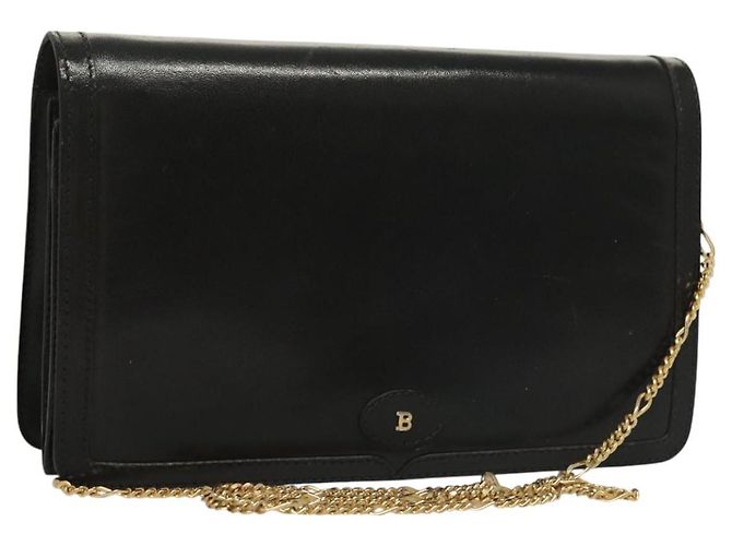 Borsa a spalla BALLY Wallet Chain in pelle oro nero Auth BA3241 D'oro