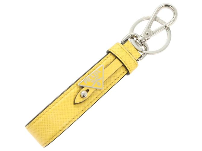 PRADA Key Holder Leather Yellow Auth 127891M