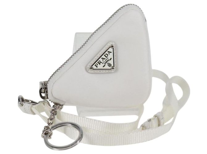 PRADA Bolso de Hombro Nylon Blanco Plata Auth 127895V