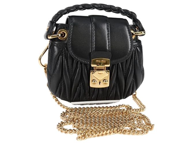 Borsa a spalla Miu Miu Matelassé Chain Pouch in pelle nera e oro Auth 128140SM Nero D'oro