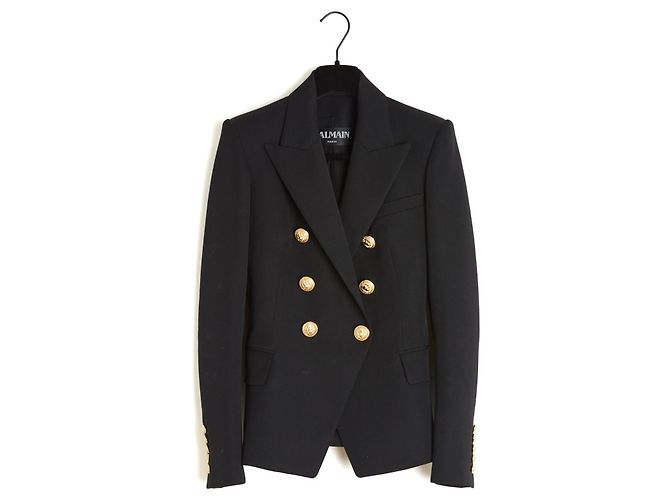 Balmain Black Blazer Jacket FR34 Iconic Double Breasted Wool UK6 U4