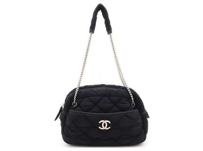 Borsa a spalla in cotone trapuntato Chanel Bubble Nero