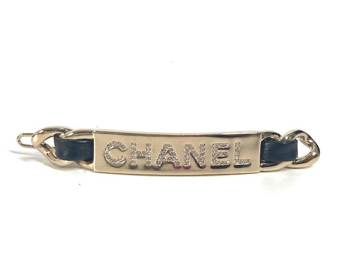 Fermaglio per capelli con strass logo Chanel B20B Nero D'oro