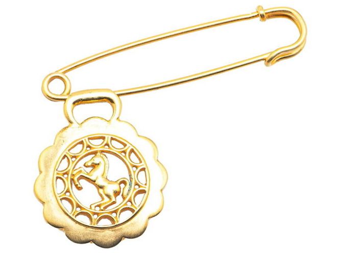 Hermès Broche en pin plaqué or motif cheval Hermes Doré 