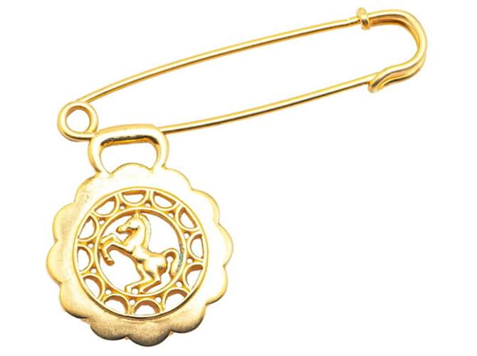 Hermès Spilla in pin placcata oro con motivo cavallo Hermes D'oro 